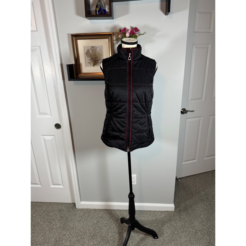 Ariat Womens Black Puffer Vest Burgundy Trim Polka Dot Lining Size M